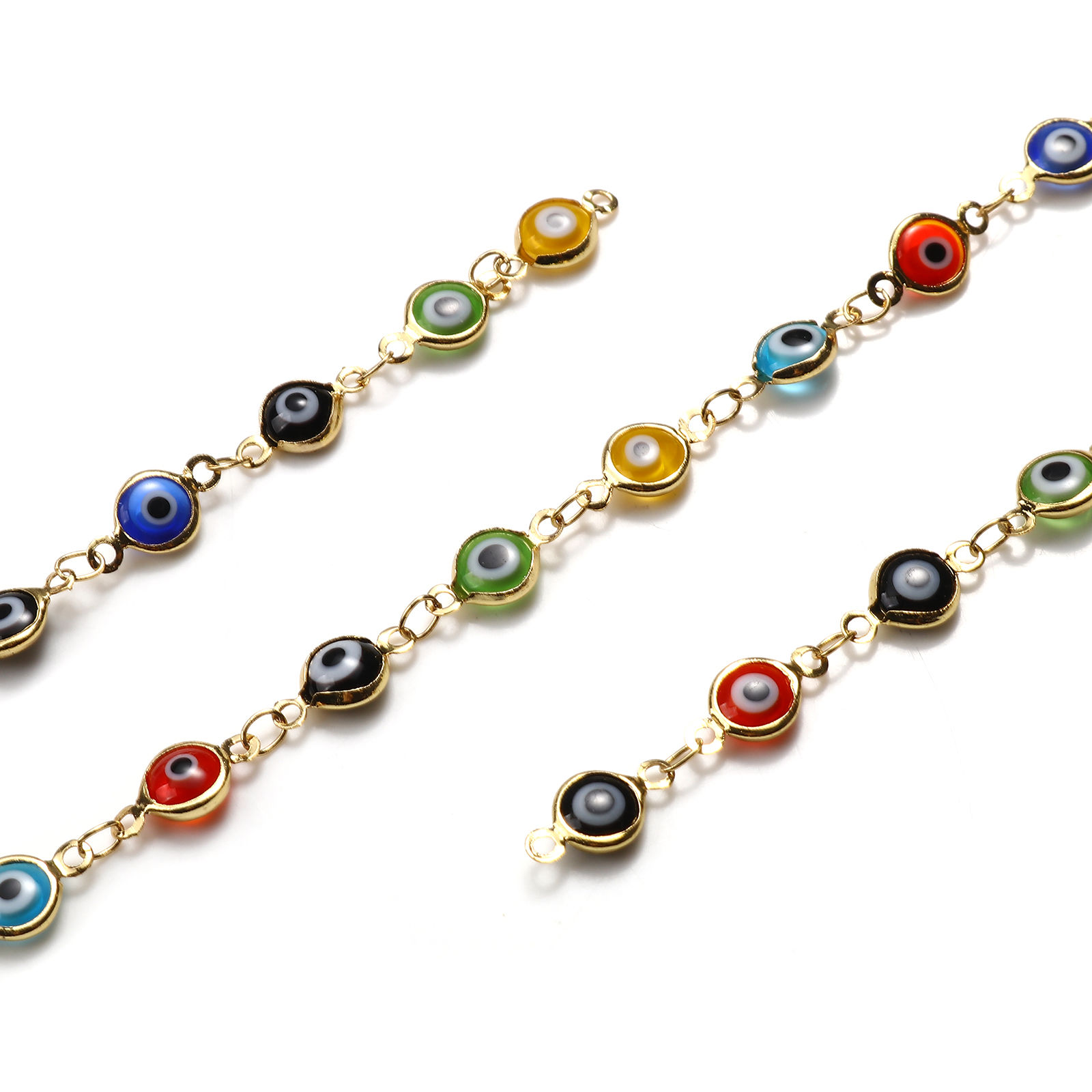 Imagen de Latón + Vidrio Religión Esmalte Cadenas Ronda Mal de ojo Chapado en Oro Multicolor 12x7mm, 1 M