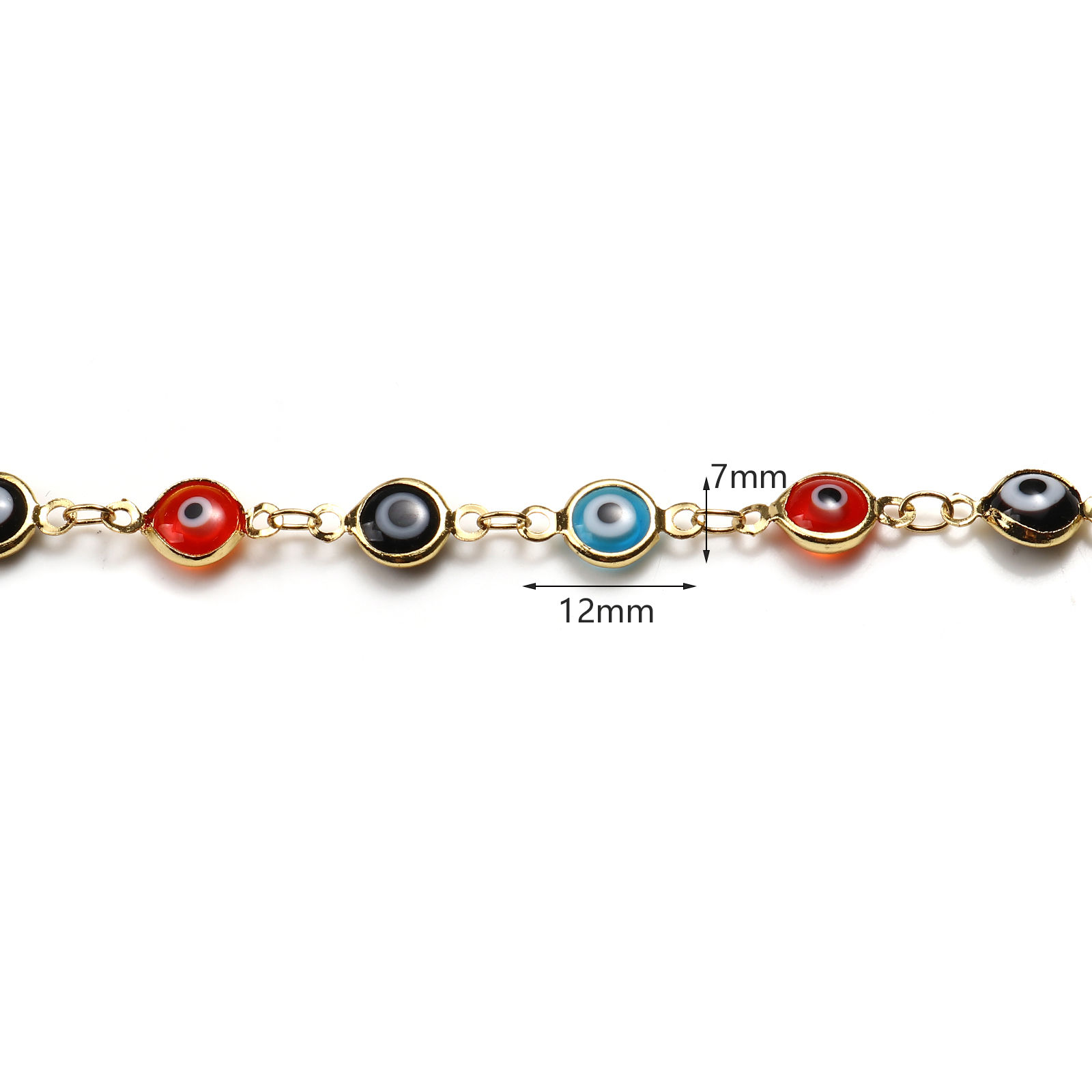 Imagen de Latón + Vidrio Religión Esmalte Cadenas Ronda Mal de ojo Chapado en Oro Multicolor 12x7mm, 1 M