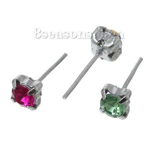 Bild von Legierung + Strass Ohrring Ohrstecker Stopper Ohrringe Zufällig Mix Silberfarbe mit Strass, 5mm x 5mm, Drahtstärke: (21 gauge), 50 Stück