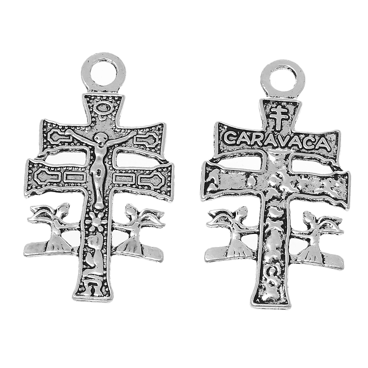 Picture of Zinc Based Alloy Easter Pendants Cross Antique Silver Color Jesus Carved 36mm(1 3/8") x 20mm( 6/8"), 30 PCs