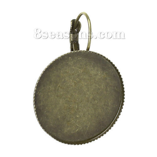 Picture of Brass Clip On Earring Cabochon Settings Round Antique Bronze (Fits 25mm Dia) 35mm(1 3/8") x 26mm(1"), Post/ Wire Size: (20 gauge), 10 PCs