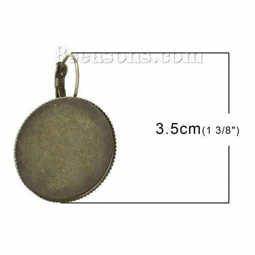 Picture of Brass Clip On Earring Cabochon Settings Round Antique Bronze (Fits 25mm Dia) 35mm(1 3/8") x 26mm(1"), Post/ Wire Size: (20 gauge), 10 PCs
