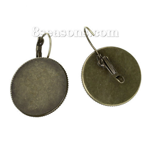 Picture of Brass Clip On Earring Cabochon Settings Round Antique Bronze (Fits 25mm Dia) 35mm(1 3/8") x 26mm(1"), Post/ Wire Size: (20 gauge), 10 PCs