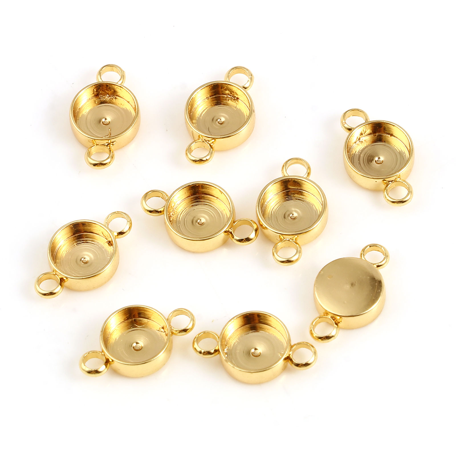 Imagen de Latón Conectores 18K Oro Real Chapado Ronda Base Camafeo 6mm) 12mm x 7mm, 5 Unidades