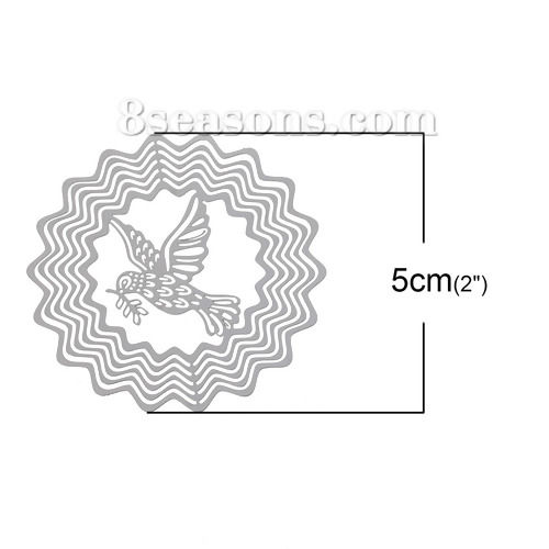 Picture of 304 Stainless Steel Filigree Stamping Embellishments Findings, Round Silver Tone, Hollow Pigeon Carved 50mm(2") x 49mm(1 7/8"), 10 PCs