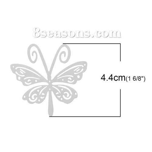 Picture of 304 Stainless Steel Filigree Stamping Embellishments Findings, Butterfly Silver Tone, Hollow Carved 44mm(1 6/8") x 44mm(1 6/8"), 10 PCs