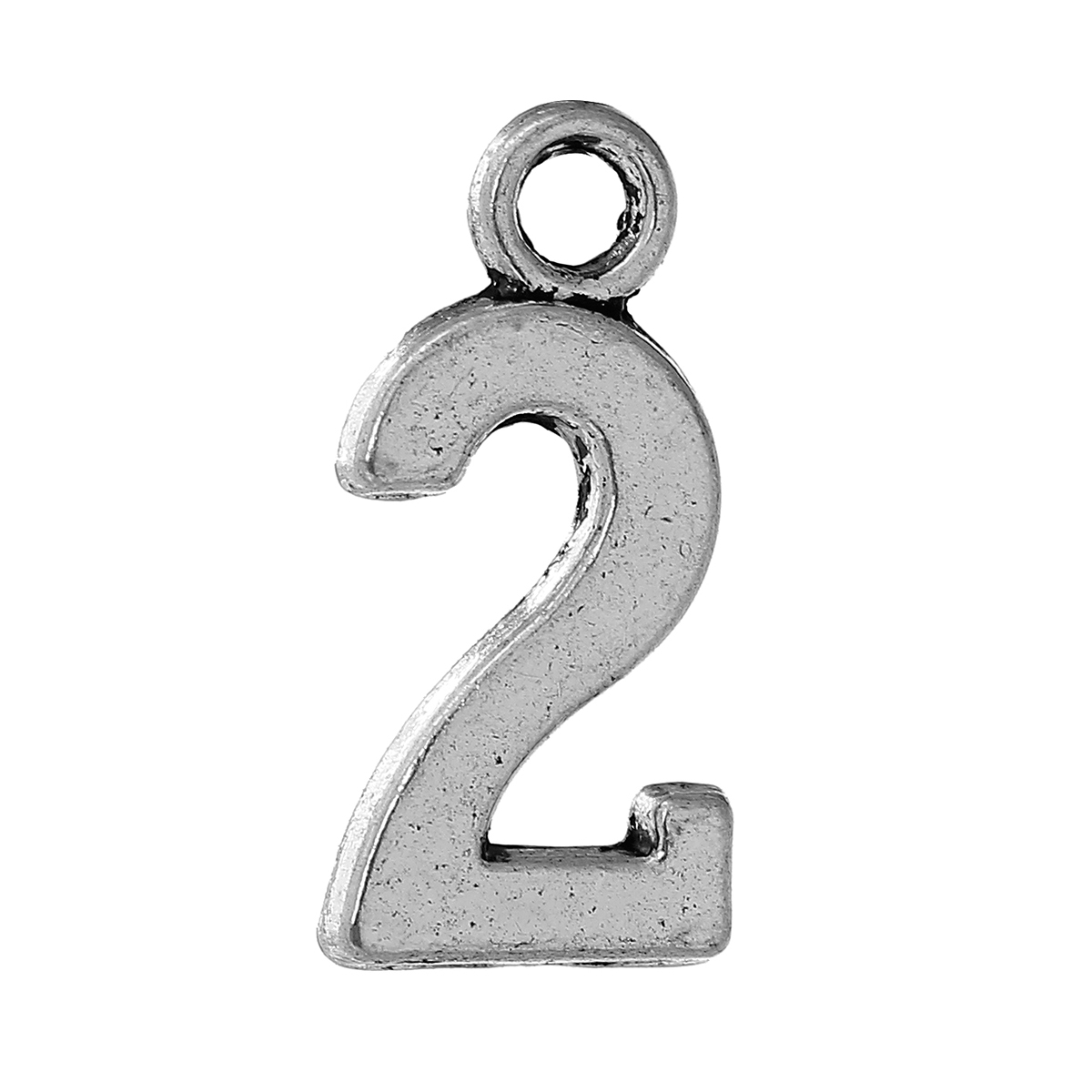 Picture of Zinc Metal Alloy Charms Number " 2 " Antique Silver Color 15mm( 5/8") x 7mm( 2/8"), 50 PCs