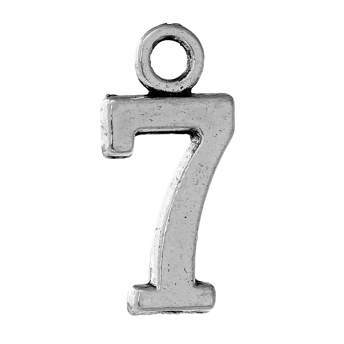 Picture of Zinc Metal Alloy Charms Number " 7 " Antique Silver Color 15mm( 5/8") x 7mm( 2/8"), 50 PCs