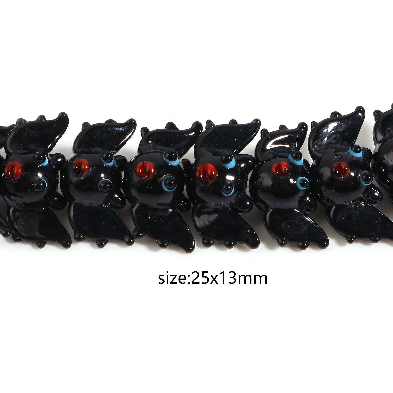 Imagen de Cuentas Vidrio Murano de Halloween Murciélago , Negro 25mm x 13mm, Agujero: acerca de 2mm, 2 Unidades