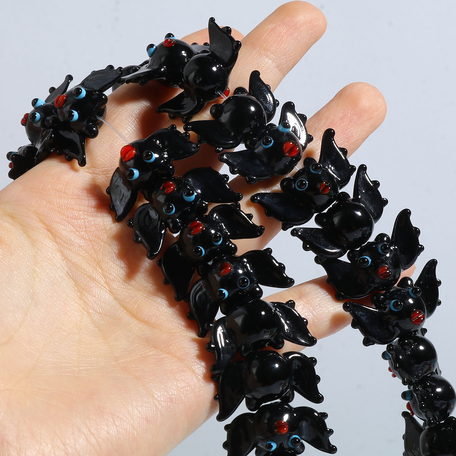 Imagen de Cuentas Vidrio Murano de Halloween Murciélago , Negro 25mm x 13mm, Agujero: acerca de 2mm, 2 Unidades