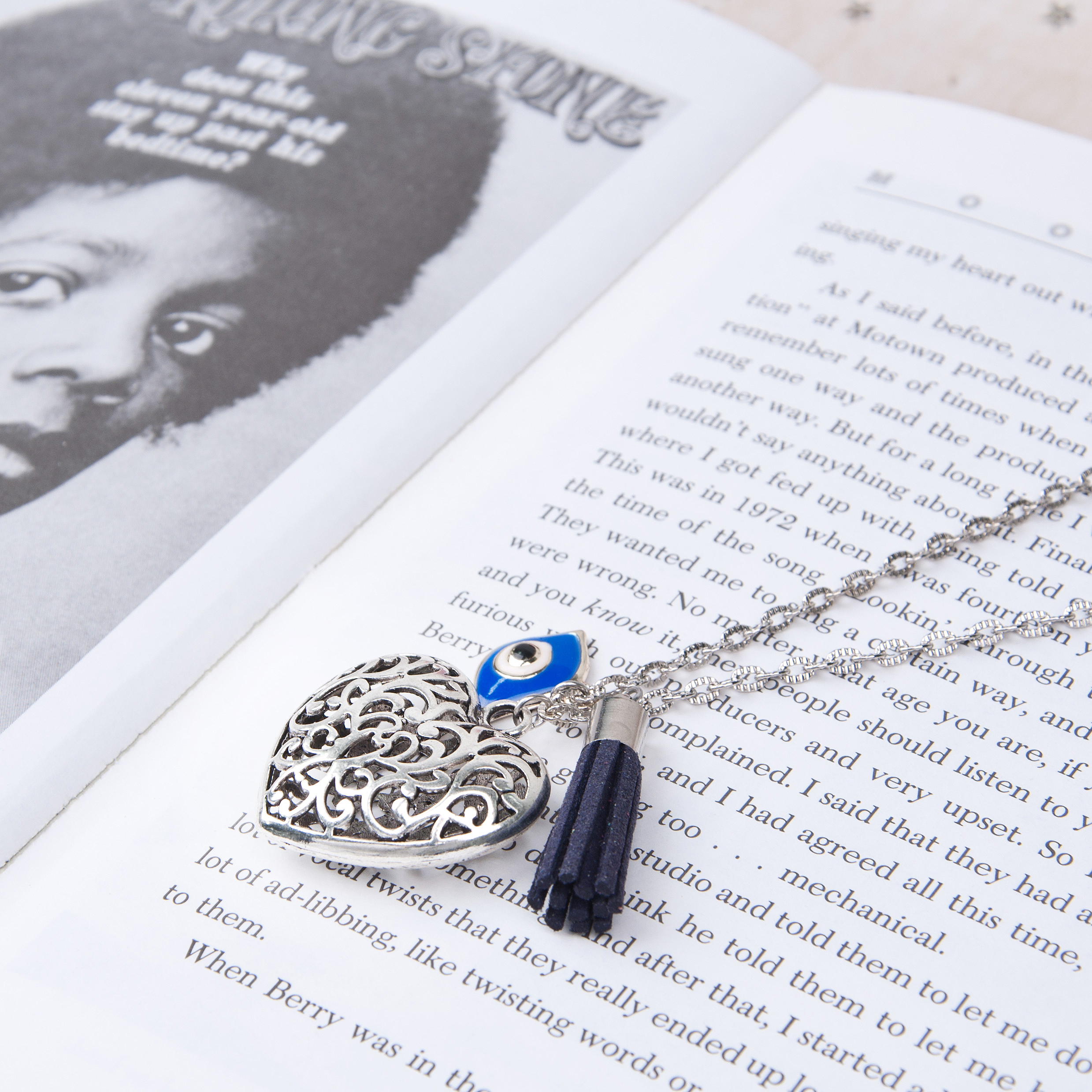 Picture of New Fashion Link Cable Chain Textured Antique Silver Color Heart Evil Eye Pendant Necklace With Terylene Tassel At Random 86cm(33 7/8") long, 1 Piece