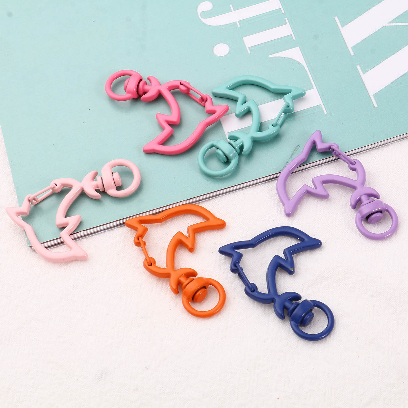 Picture of Zinc Based Alloy Ocean Jewelry Keychain & Keyring At Random Color Mixed Dolphin Animal Painted 4.3cm x 2.9cm , 10 PCs