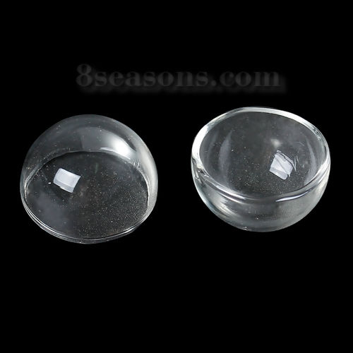 Picture of Glass Dome Seals Cabochons Caps For Earrings Rings Pendants Half Round Flatback Transparent 25mm x 15mm, 2 PCs
