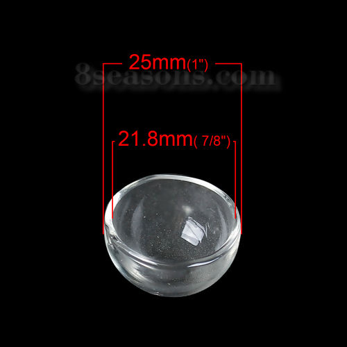 Picture of Glass Dome Seals Cabochons Caps For Earrings Rings Pendants Half Round Flatback Transparent 25mm x 15mm, 2 PCs