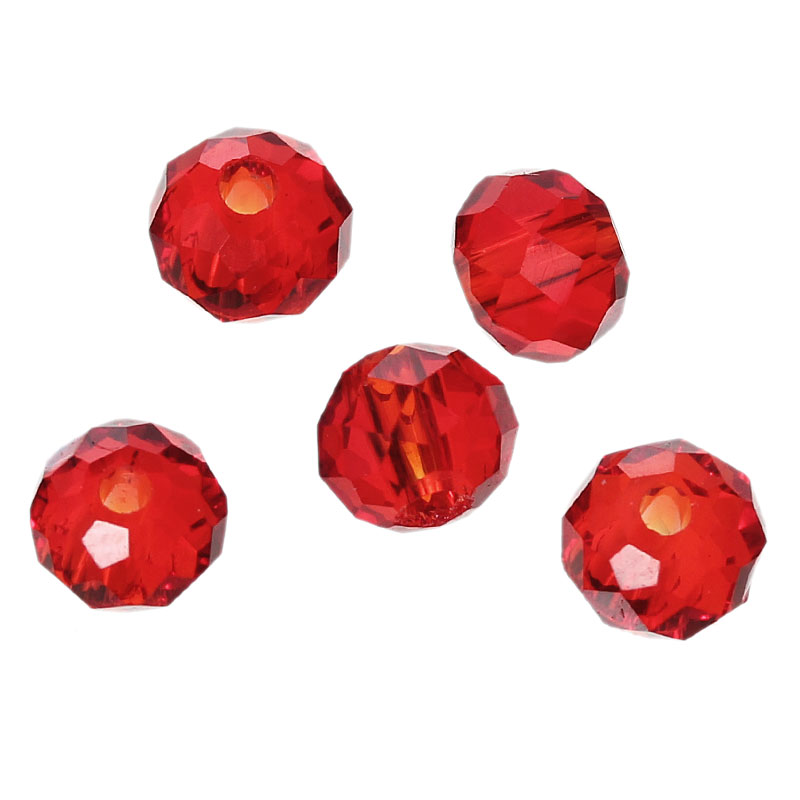 Image de Perles en Verre Forme Rond Rouge à facettes Transparent, 4mm x 3mm, Tailles de Trous: 1mm, 200 Pcs