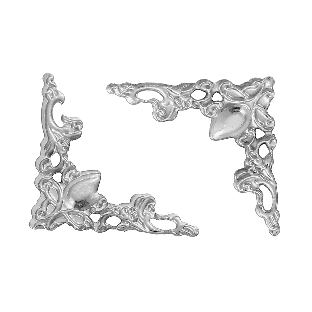 Picture of 100 PCs Iron Based Alloy Filigree Stamping Embellishments Triangle Silver Tone Hollow 22mm x 22mm