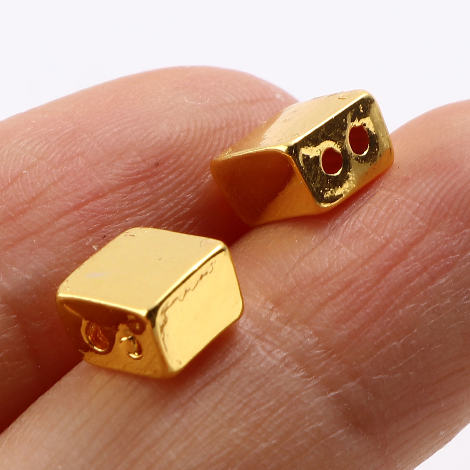Picture of Zinc Based Alloy Spacer Beads 2 Holes Square Gold Plated About 6mm x 6mm, Hole: Approx 1.2mm, 10 PCs