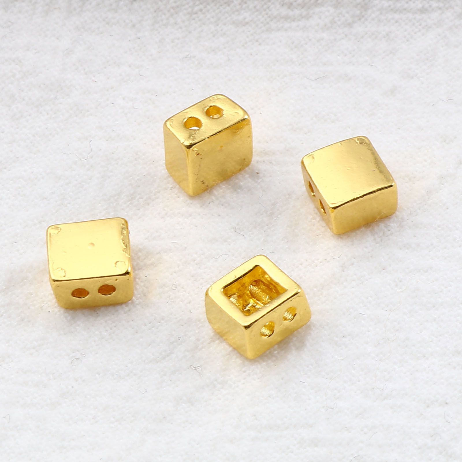 Picture of Zinc Based Alloy Spacer Beads 2 Holes Square Gold Plated About 6mm x 6mm, Hole: Approx 1.2mm, 10 PCs