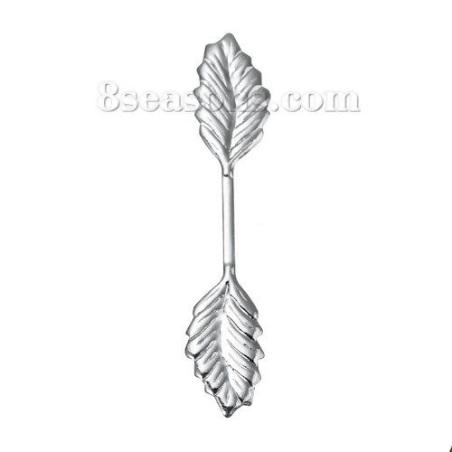 Picture of Brass Pendant Fold Over Pinch Bails Clasps Leaf Silver Plated 34mm(1 3/8") x 7mm( 2/8"), 20 PCs