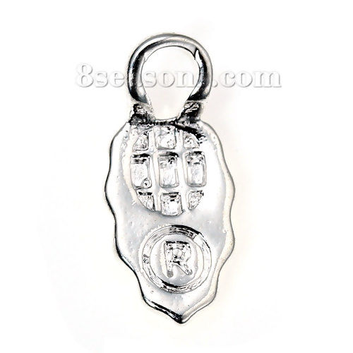 Picture of Brass Glue On Bails Leaf Silver Plated Message " R " Carved 13mm( 4/8") x 6mm( 2/8"), 5 PCs