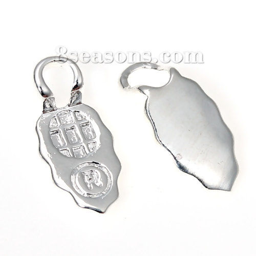 Picture of Brass Glue On Bails Leaf Silver Plated Message " R " Carved 13mm( 4/8") x 6mm( 2/8"), 5 PCs