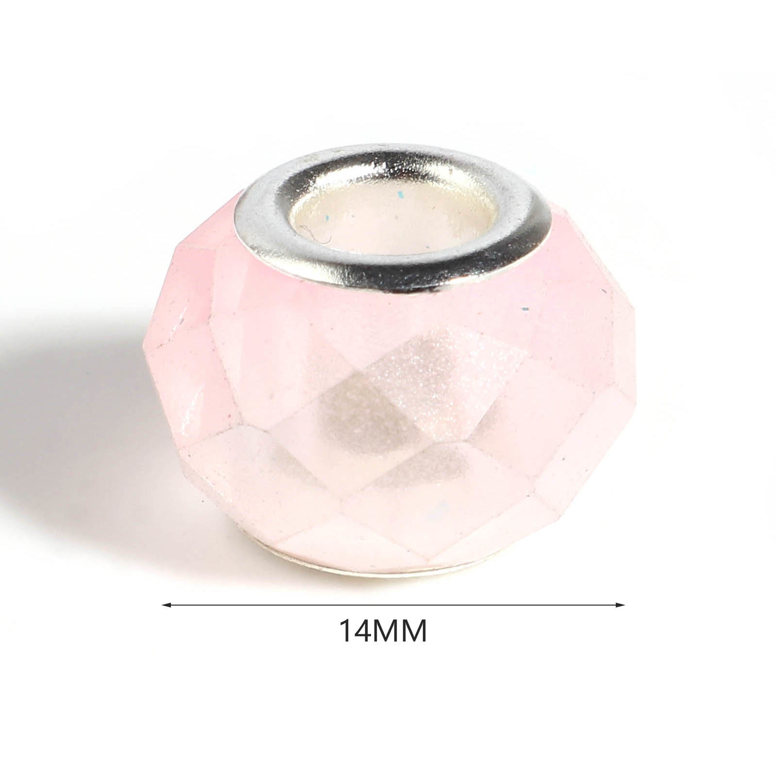 Picture of Zinc Based Alloy & Glass European Style Large Hole Charm Beads Silver Tone At Random Color Mixed Round Faceted 14mm Dia., Hole: Approx 5mm, 10 PCs