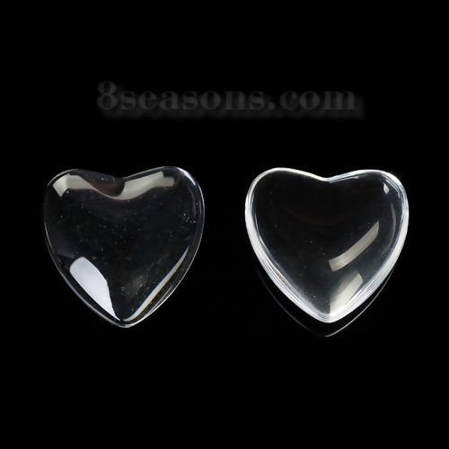 Bild von Glas Dom Cabochons Herz Platt Transparent 20mm x 20mm, 20 Stücke