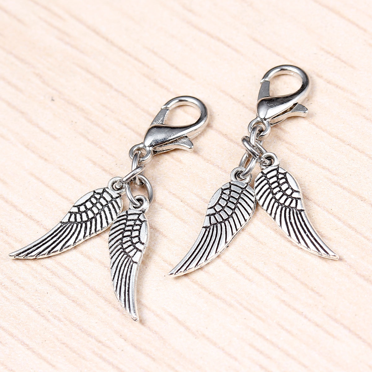 Picture of Zinc Based Alloy Clip On Charms For Vintage Charm Bracelets Angel Wing Antique Silver Color 31mm(1 2/8") x 7mm( 2/8"), 10 PCs