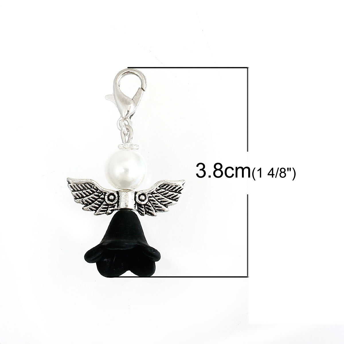 Image de Charms avec Fermoir Pendentifs en Alliage de Zinc+Acrylique Aile d'Ange Noir et Blanc Jupe avec Fermoir Mousqueton 38mm x 22mm, 10 Pcs