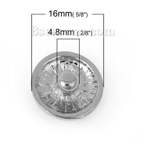 Picture of 16mm Zinc Based Alloy Snap Button Round Silver Tone Green & Dark Pink Enamel Geometric Carved Fit Snap Button Bracelets, Knob Size: 4.8mm( 2/8"), 1 Piece