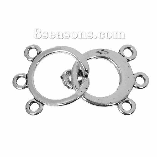 Imagen de Aleación Cierres Magnéticos Círculo Ronda Plata Antigua 3 Agujeros 19mm x18mm 18mm x18mm,10 Juegos