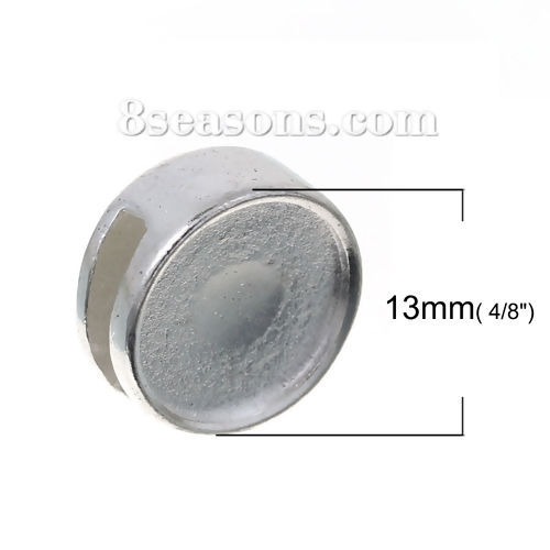 Изображение Цинковый Сплав ползунок Бусины Плоские Круглые Посеребренный, (Для 8mm x 2mmНитки) Основы для Кабошонов 11мм) Около 13мм диаметр, Отверстие:около 8мм x 2мм (Подходит к 8mm x 2mm шнур) 10 ШТ