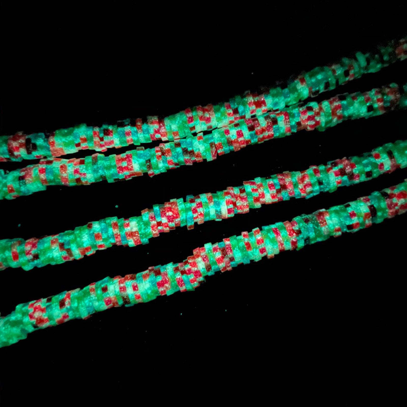 Picture of Polymer Clay Katsuki Beads Flower At Random Color Mixed Glow In The Dark Luminous About 6mm x 6mm, Hole: Approx 2.1mm, 40cm(15 6/8") - 39.5cm(15 4/8") long, 2 Strands (Approx 310-300 PCs/Strand)
