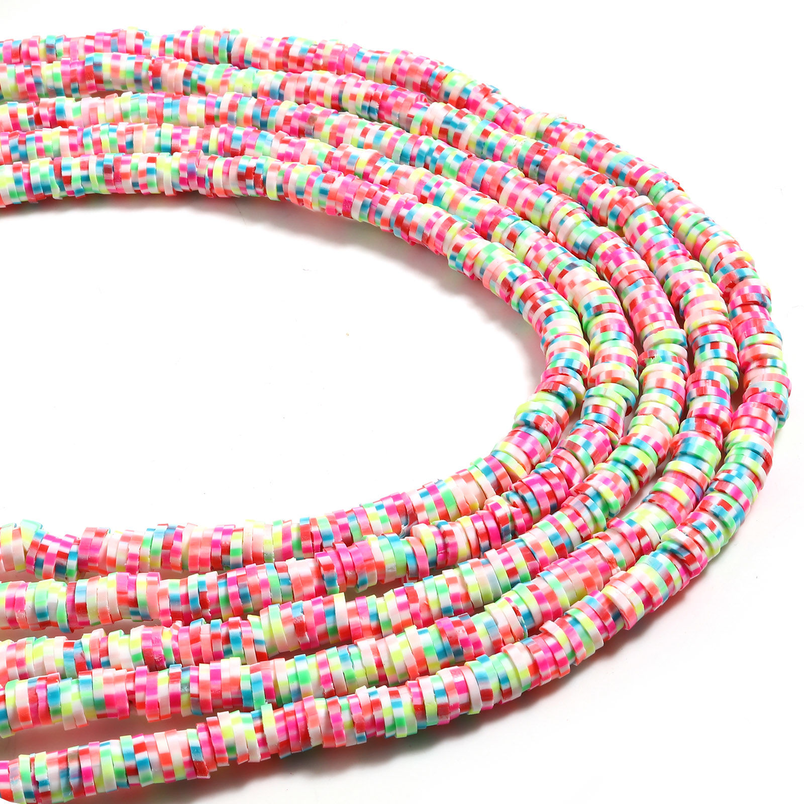 Picture of Polymer Clay Katsuki Beads Flower At Random Color Mixed Glow In The Dark Luminous About 6mm x 6mm, Hole: Approx 2.1mm, 40cm(15 6/8") - 39.5cm(15 4/8") long, 2 Strands (Approx 310-300 PCs/Strand)