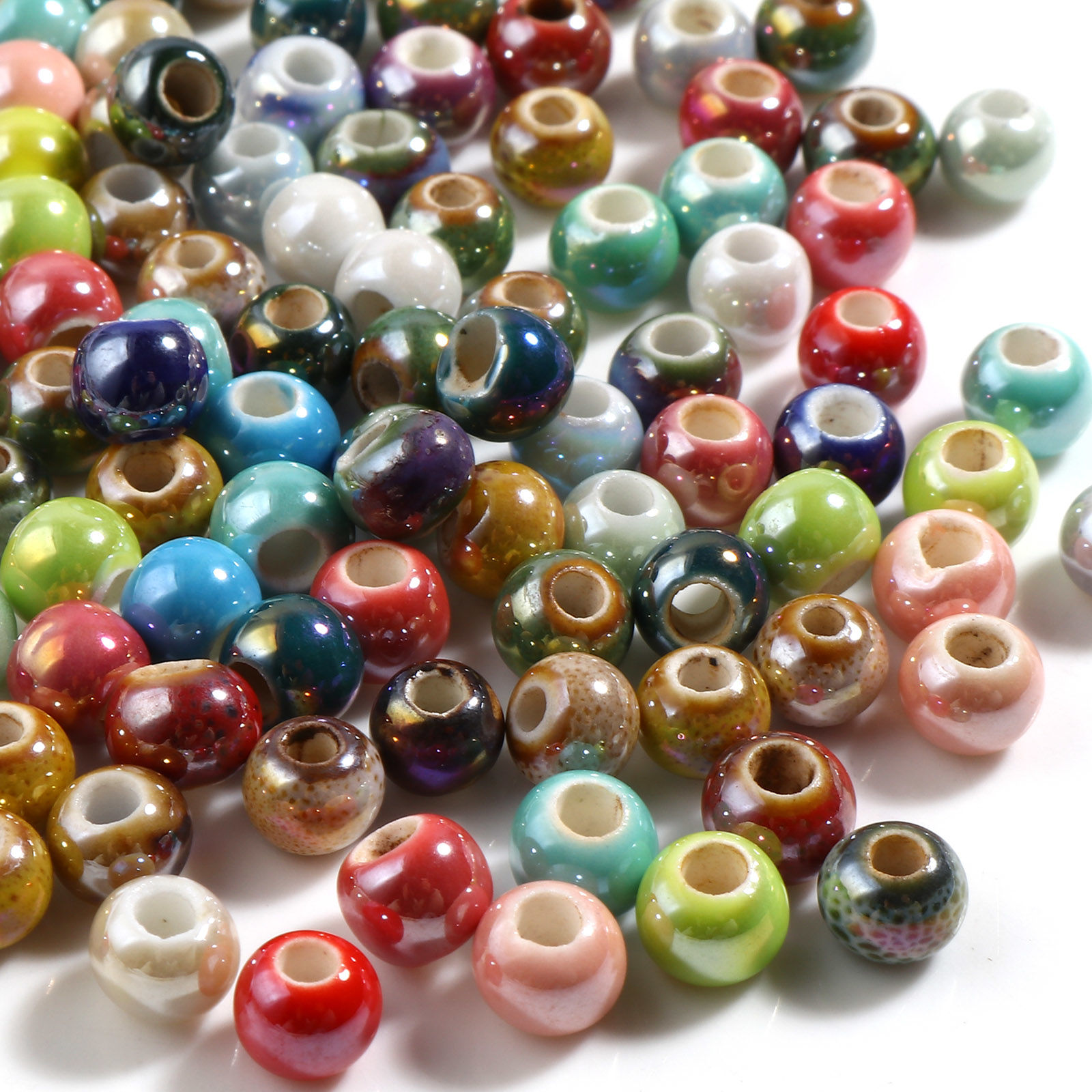 Picture of Ceramic Beads Round At Random Color Mixed Plating About 7mm - 6mm Dia, Hole: Approx 2.8mm-2.3mm, 100 PCs