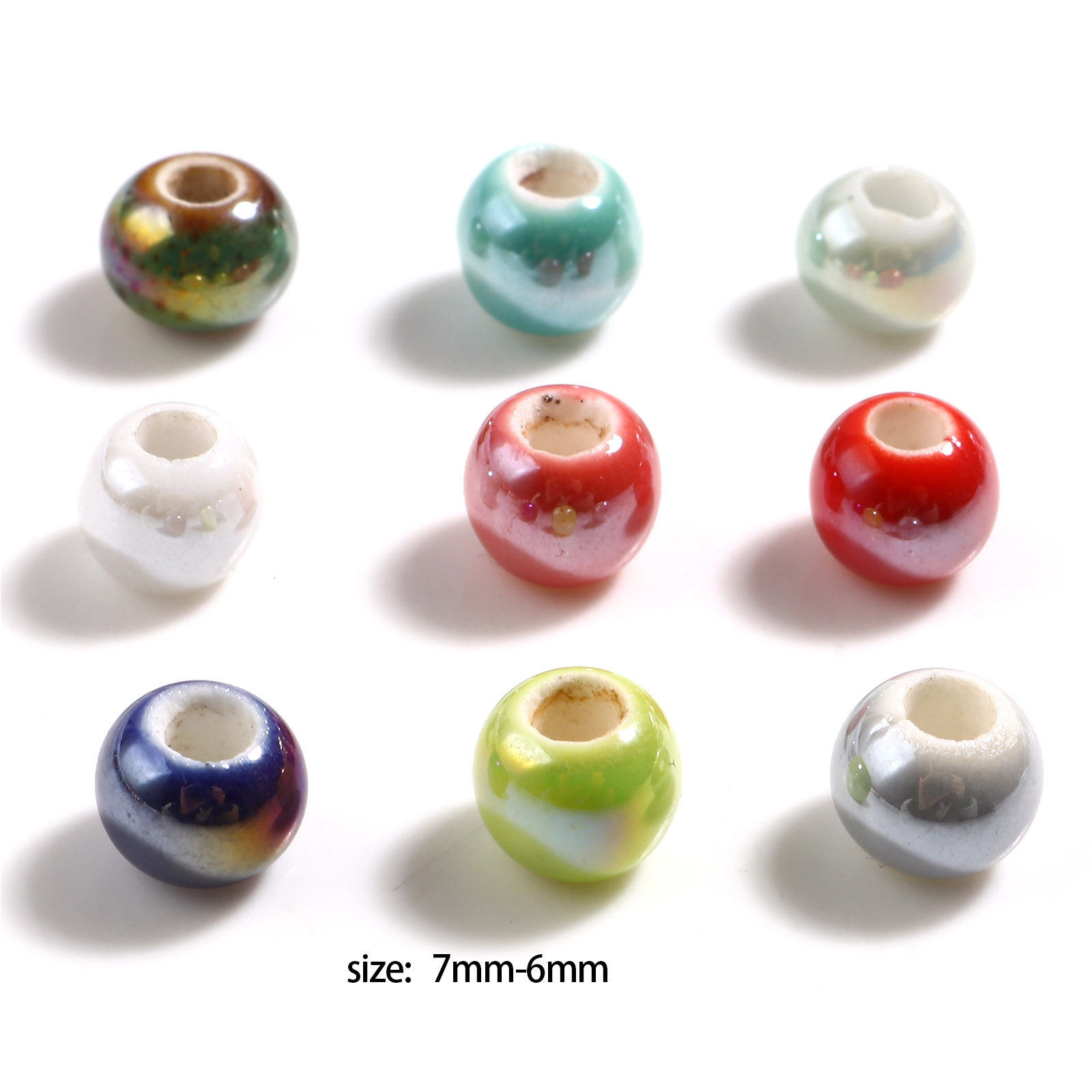Picture of Ceramic Beads Round At Random Color Mixed Plating About 7mm - 6mm Dia, Hole: Approx 2.8mm-2.3mm, 100 PCs