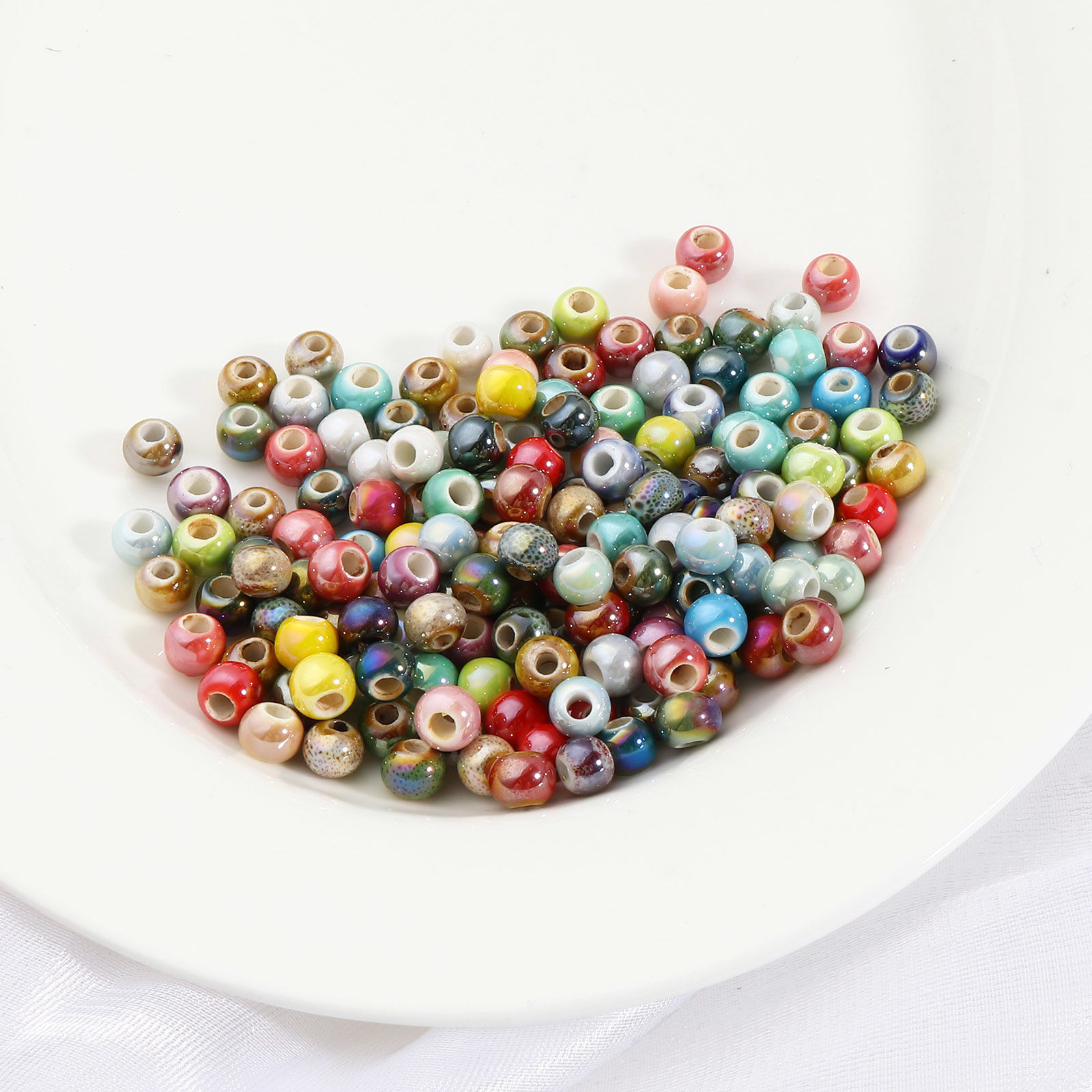 Picture of Ceramic Beads Round At Random Color Mixed Plating About 7mm - 6mm Dia, Hole: Approx 2.8mm-2.3mm, 100 PCs