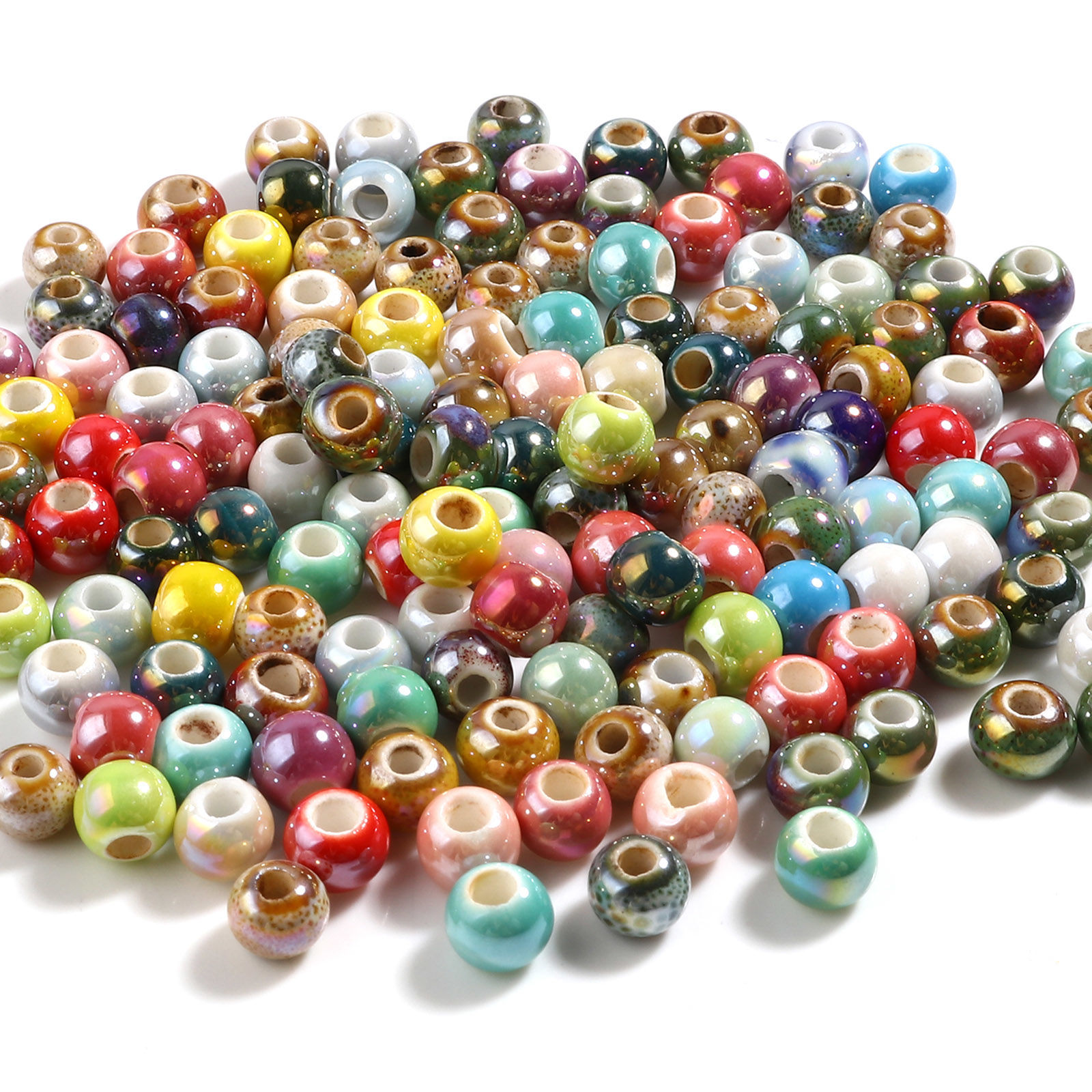 Picture of Ceramic Beads Round At Random Color Mixed Plating About 7mm - 6mm Dia, Hole: Approx 2.8mm-2.3mm, 100 PCs
