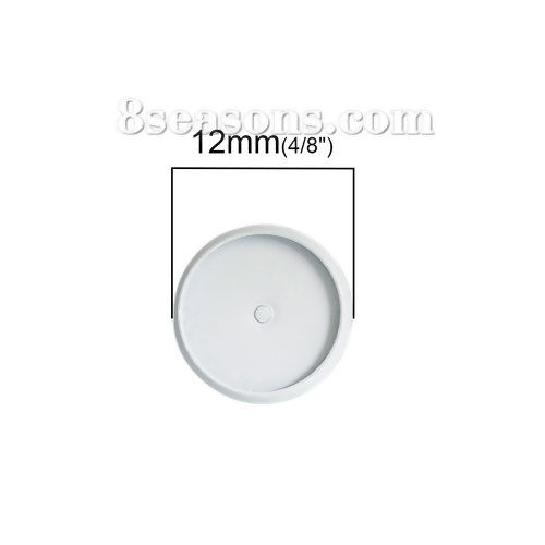 Picture of Brass Ear Post Stud Earrings Cabochon Settings Round White Painting (Fits 12mm Dia) 14mm x14mm( 4/8" x 4/8") - 14mm x13mm( 4/8" x 4/8"), Post/ Wire Size: (21 gauge), 10 PCs