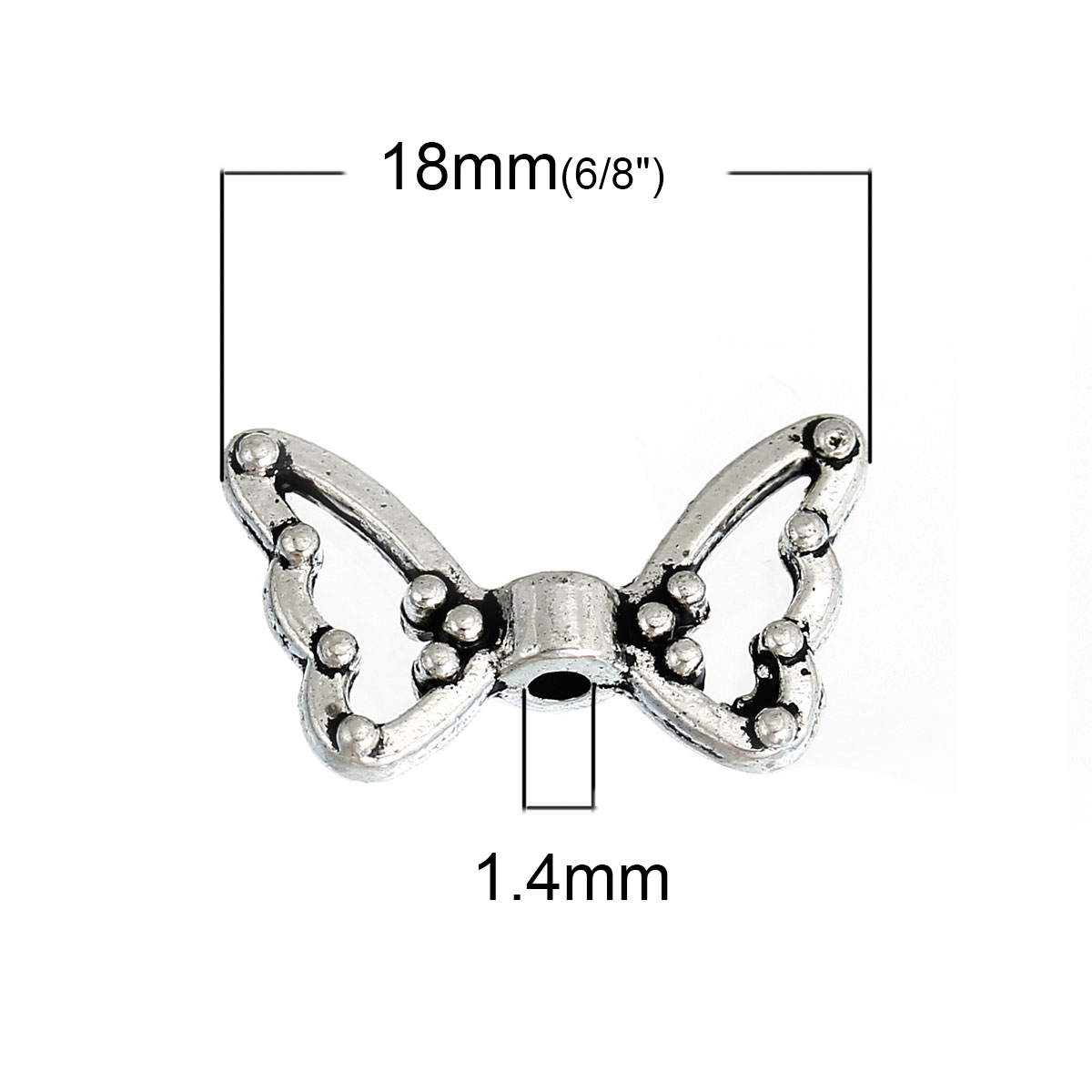 Picture of Zinc Based Alloy Beads Butterfly Antique Silver Color Hollow About 18mm x 11mm, Hole:Approx 1.4mm, 100 PCs