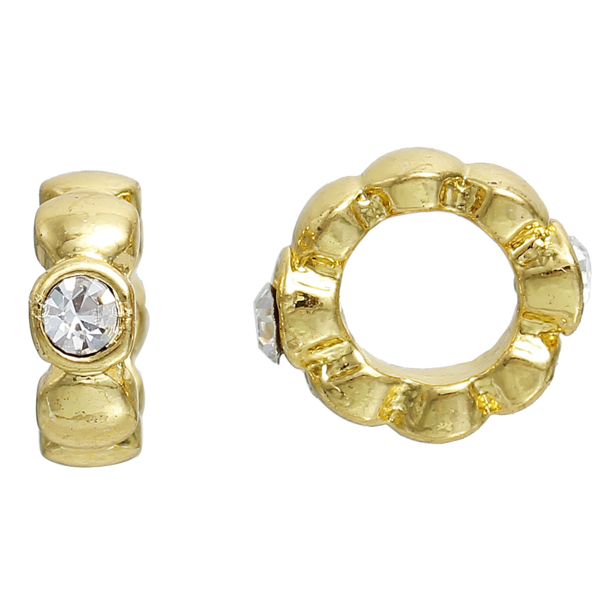 Picture of Zinc Based Alloy Charms Beads Cylinder Gold Plated Clear Rhinestone 13mm x 12mm, 1 Piece