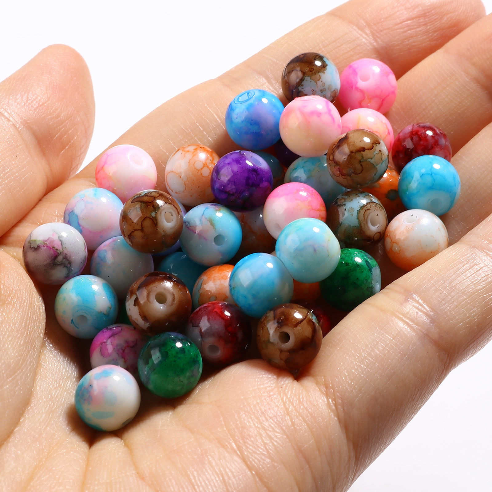 Picture of Glass Beads Round At Random Color Mixed About 8mm Dia, Hole: Approx 1.5mm, 100 PCs