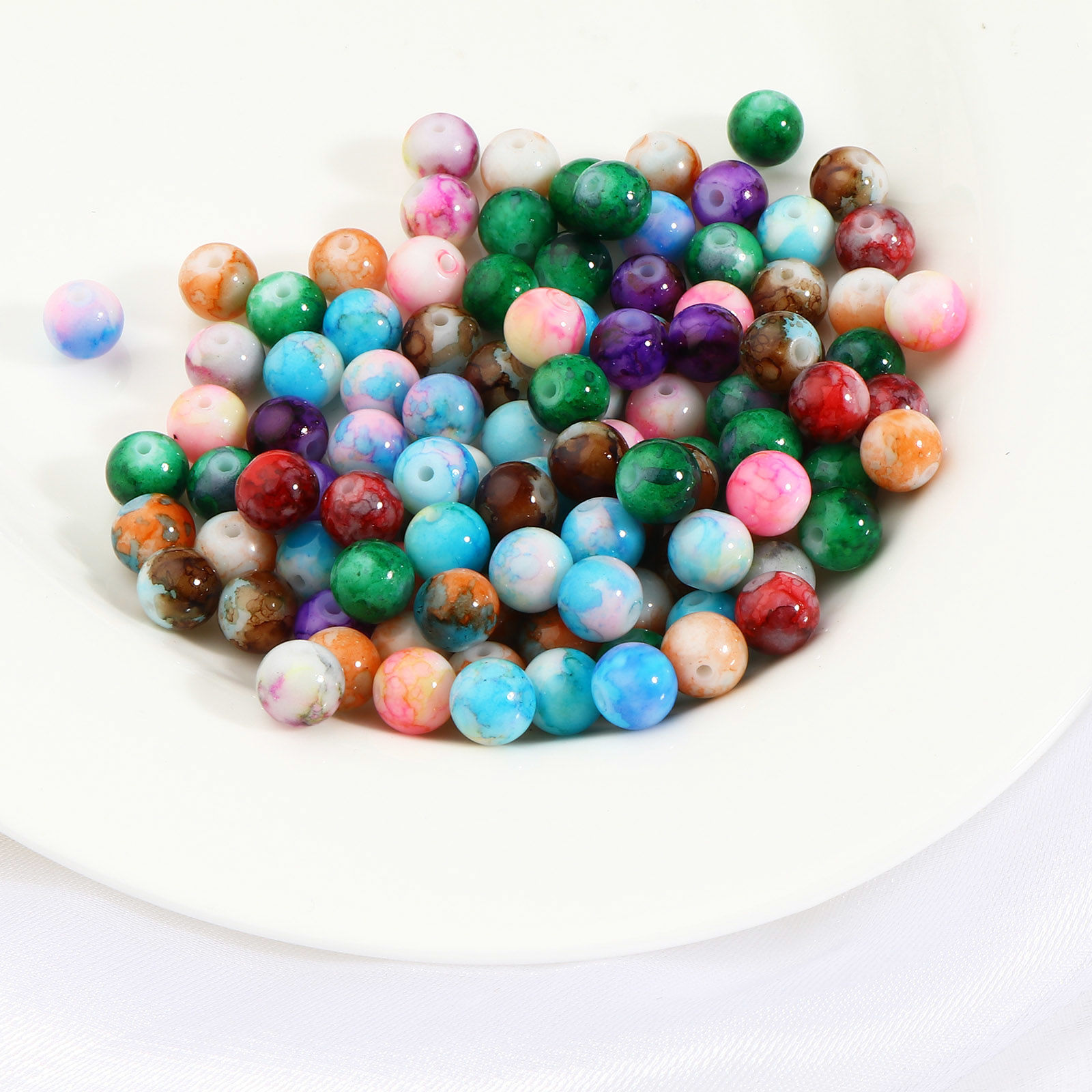 Picture of Glass Beads Round At Random Color Mixed About 8mm Dia, Hole: Approx 1.5mm, 100 PCs