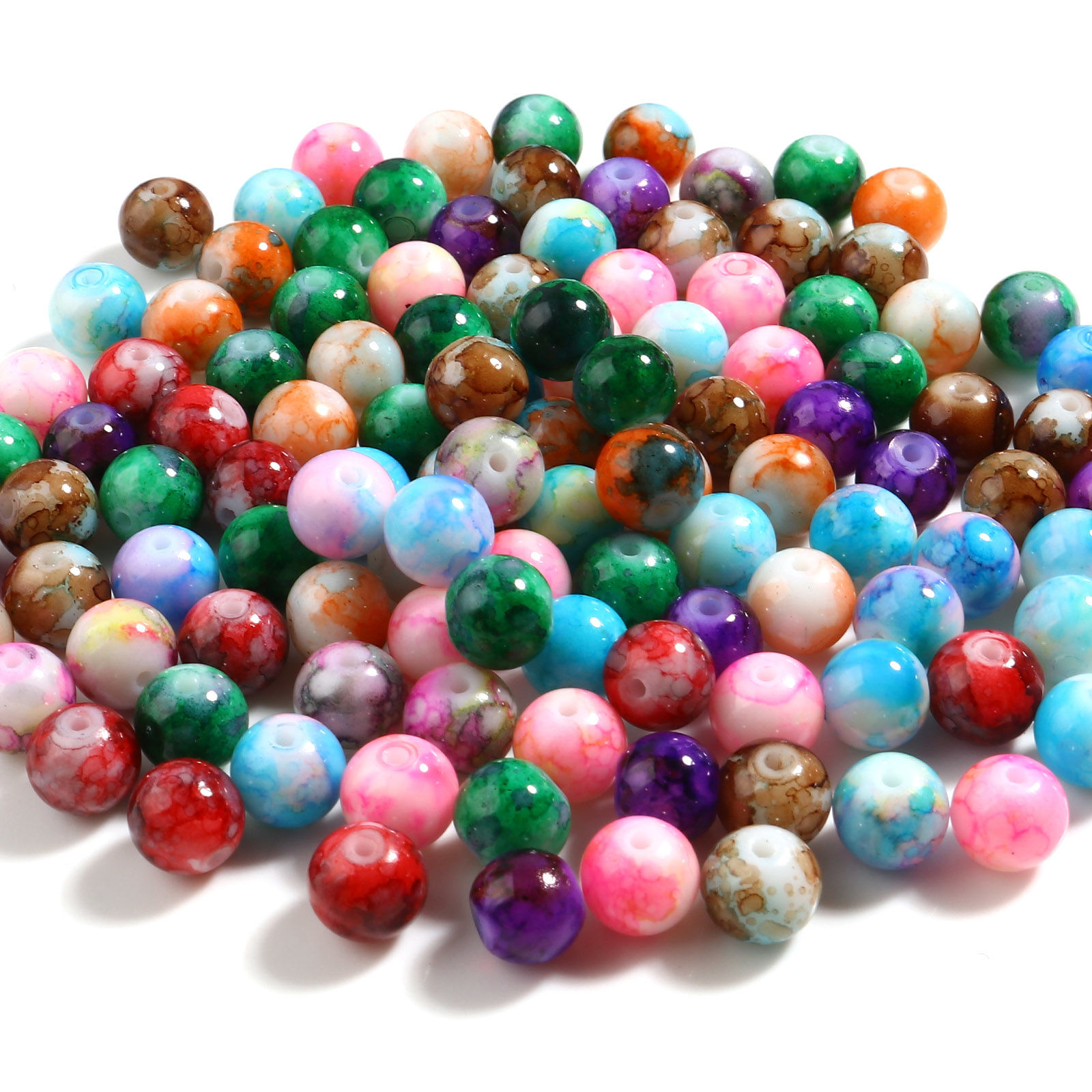 Picture of Glass Beads Round At Random Color Mixed About 8mm Dia, Hole: Approx 1.5mm, 100 PCs