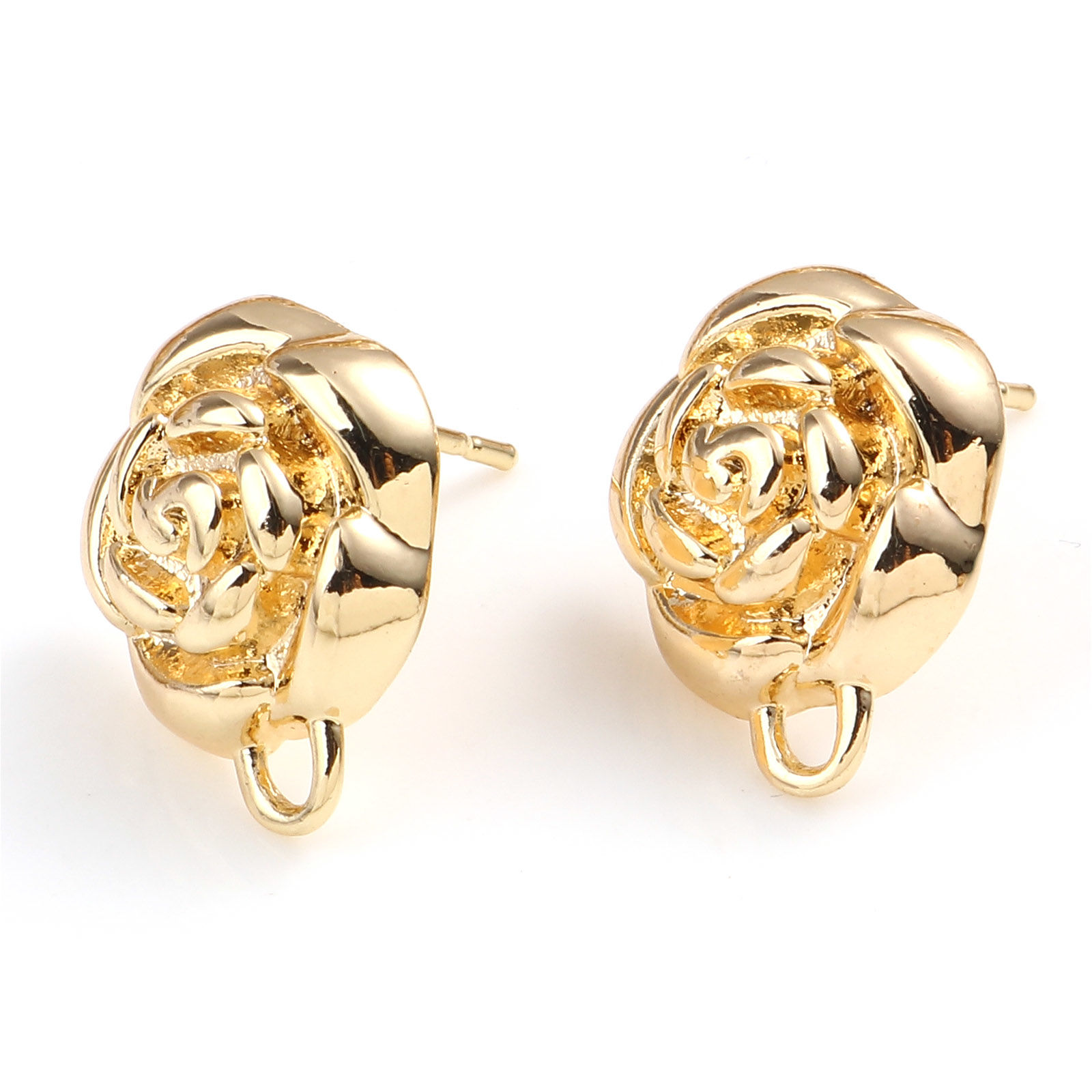 Image de 2 Pcs Boucles d'Oreilles Puces en Laiton Plaqué Or Véritable 18K Rose avec Boucle 16mm x 13mm, Epaisseur de Fil: 0.7mm(taille 21)