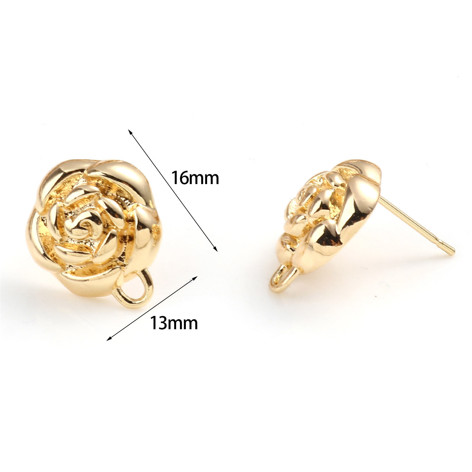 Image de 2 Pcs Boucles d'Oreilles Puces en Laiton Plaqué Or Véritable 18K Rose avec Boucle 16mm x 13mm, Epaisseur de Fil: 0.7mm(taille 21)