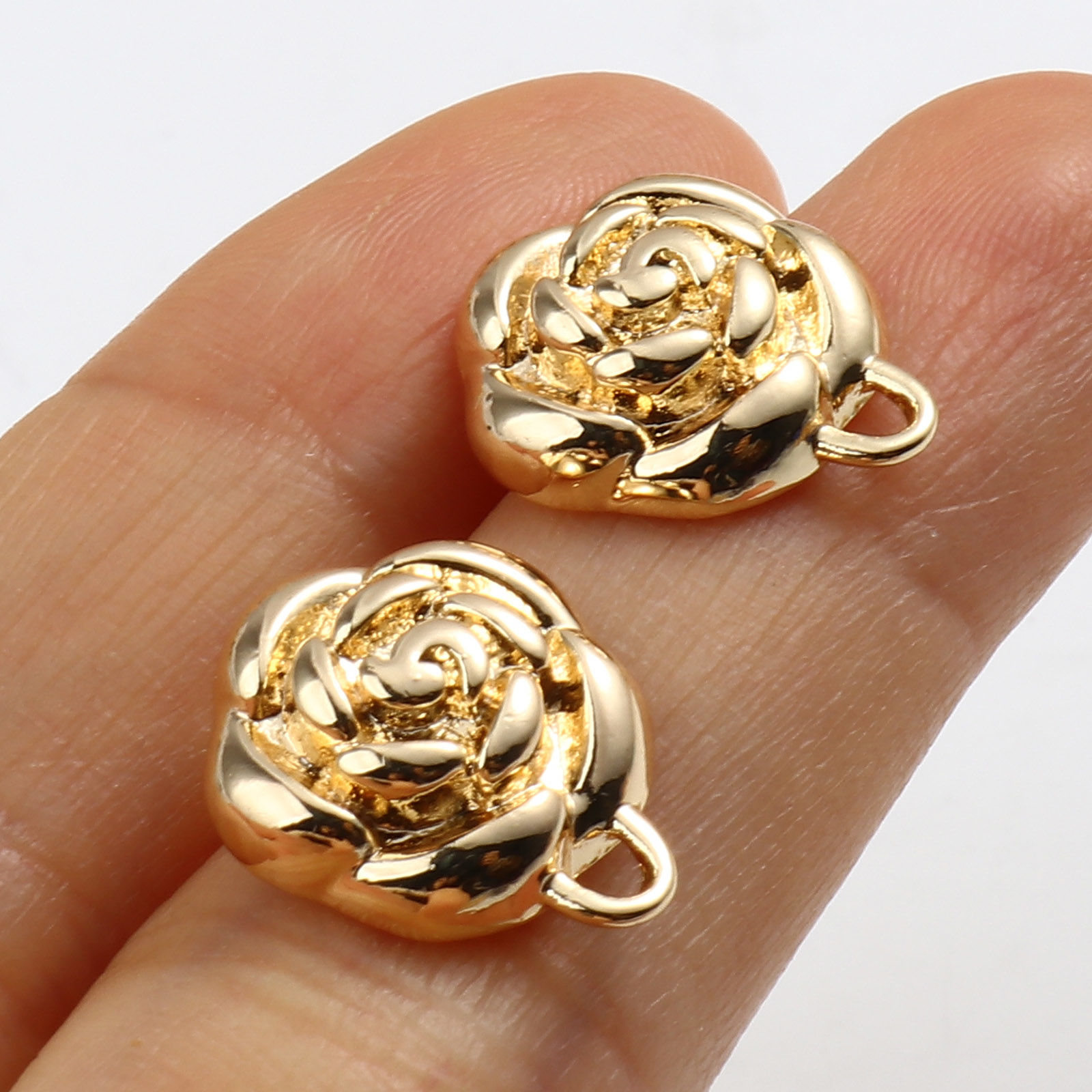 Image de 2 Pcs Boucles d'Oreilles Puces en Laiton Plaqué Or Véritable 18K Rose avec Boucle 16mm x 13mm, Epaisseur de Fil: 0.7mm(taille 21)