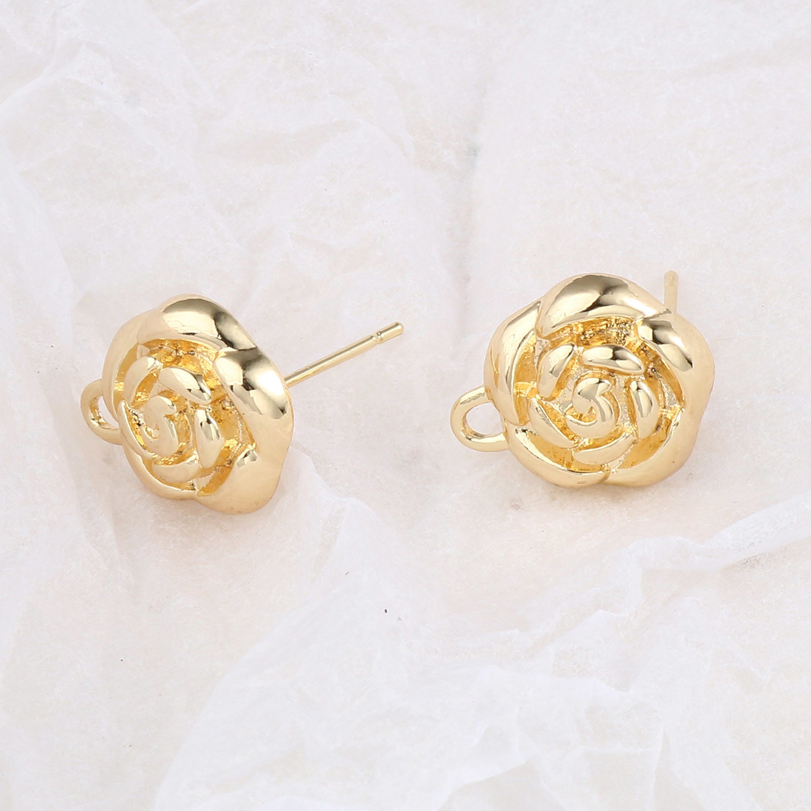 Image de 2 Pcs Boucles d'Oreilles Puces en Laiton Plaqué Or Véritable 18K Rose avec Boucle 16mm x 13mm, Epaisseur de Fil: 0.7mm(taille 21)