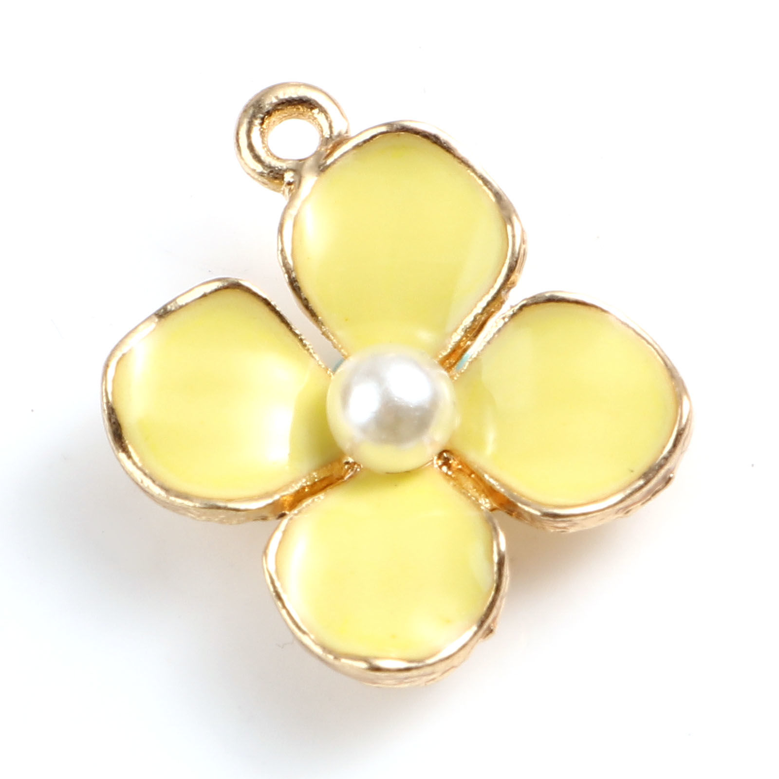 White Flower Charms, Enamel on Gold Toned Metal, 18mm X 14mm 4