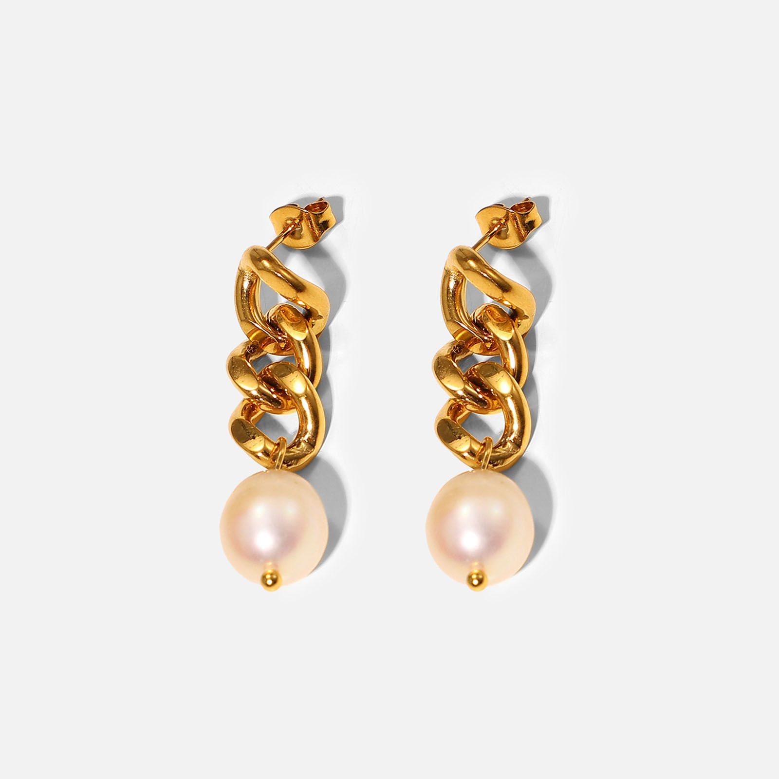 Imagen de 1 Par Enchapado al Vacío Acero Inoxidable Pendientes 18K Oro lleno Blanco Geométrico 3.9cm